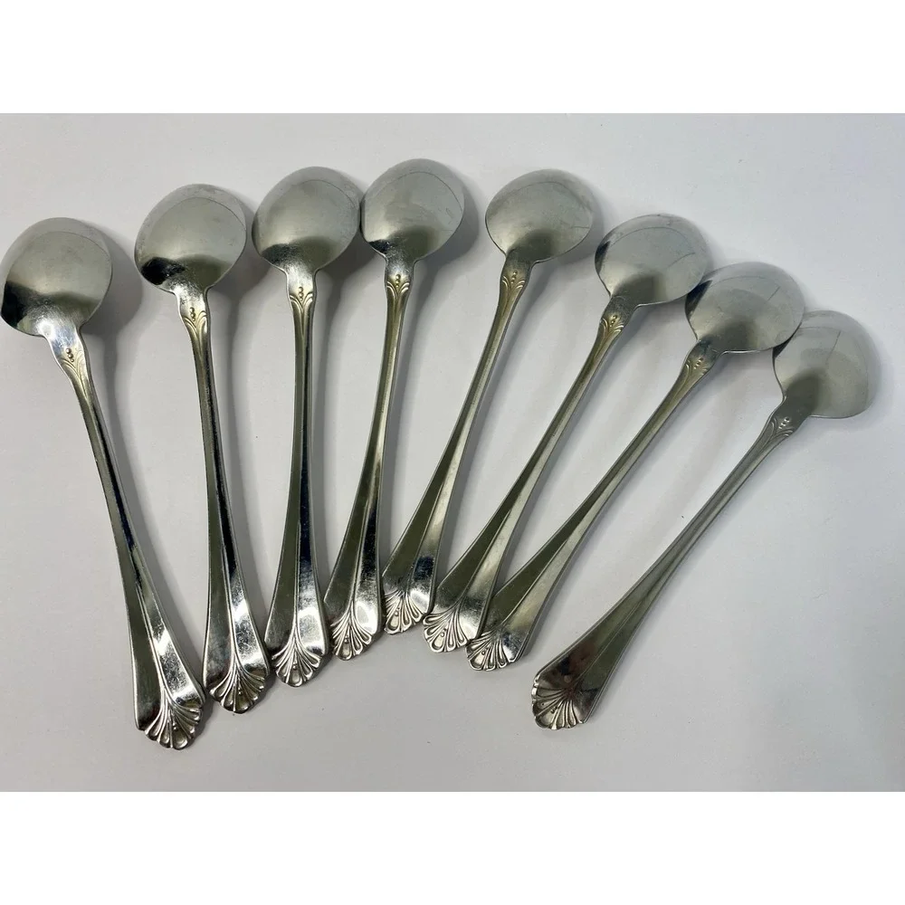 Towle Santa Barbara 18/8 Stainless Flatware Lot of 8 Soup Spoons Glossy China